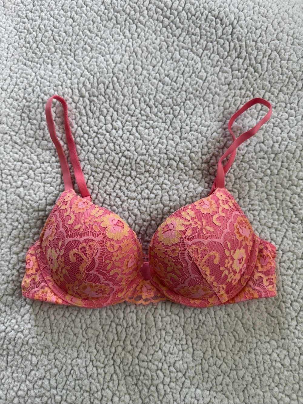 Victoria's Secret Pink & Yellow Lace Underwire Molded Bra